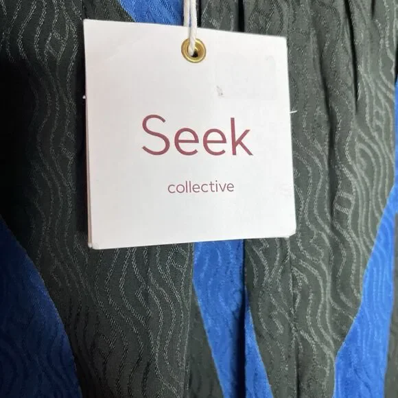 Seek Collective Echo Print Silk Pants Black Blue Womens Small